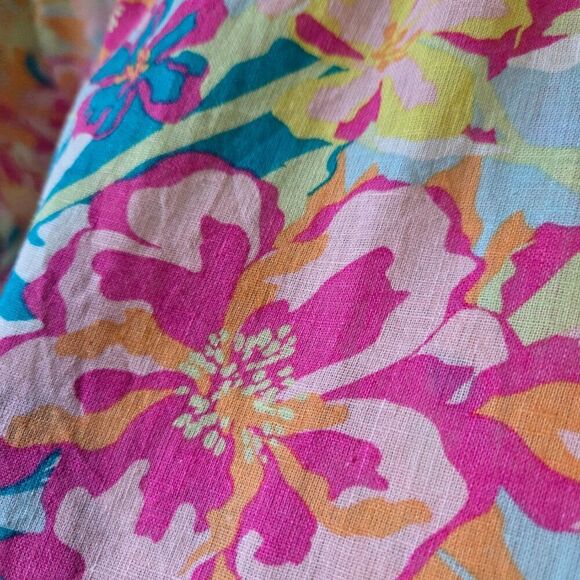 EUC LIKE NEW TIME AND TRU FLORAL LINEN BLEND BUTTON DOWN CAP SLEEVES SHIRT XL - Picture 7 of 16